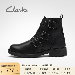 Clarks其乐女鞋秋冬复古时尚潮流搭扣及踝靴朋克简约复古马丁靴女