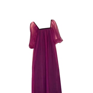 大码胖mm紫红色大方领长裙女夏季小众设计超好看高级感穿搭连衣裙