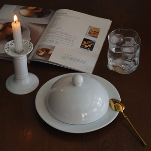 8寸保温喝汤盅带盖陶瓷，高档盘仪式，感一人份高端餐具西餐深盘汤盘