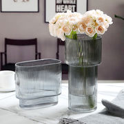 免运现代简约花瓶竖纹玻璃花瓶创意酒店卧室客厅插花装饰花瓶
