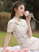 素雅旗袍2023年改良女年轻款中国风少女新中式连衣裙白色淑女