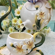 陶瓷蝶舞馨兰茶壶杯碟套装花园花草下午茶具优雅田园客厅茶几茶艺