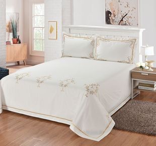 外贸全棉纯棉绣花刺绣米，白色欧式简约1.5m1.8m床上用品床单三件套
