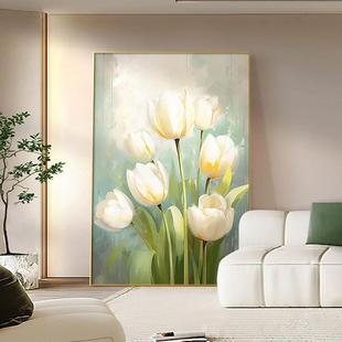 奶油风沙发背景墙大芬村纯手绘定制油画大气现代花卉客厅装饰画