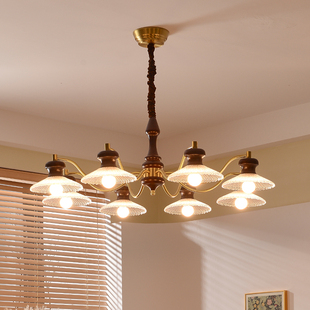 美式复古吊灯南洋法式中古风卧室客厅主灯全铜实木高端大气灯具