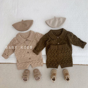ins秋冬婴幼儿毛衣套装，男女宝宝长袖针织外套+短裤，两件套洋气开衫