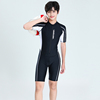 青少年学生男士游泳衣连体平角短袖五分泳裤专业训练分体速干泳装