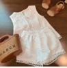 女童夏装套装镂空背心蕾丝短裤纯棉两件套甜美女宝宝时髦衣服