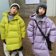 克莱因蓝韩国反季童装儿童羽绒服女童宝宝冬装男童中长款加厚外套