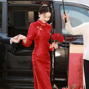 红色新娘敬酒服改良旗袍新中式婚礼结婚订婚礼服裙长款孕妇大码