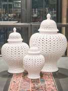 北欧白色镂空系列陶瓷将军罐摆件现代家居创意装饰客厅桌面工艺品