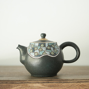台湾程语谦手工拉胚装饰壶细节做工细腻独特风格，茶壶粗陶功夫茶具