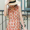 rinka大小姐夏季法式橘红色印花无袖连衣裙中长款通勤套头裙