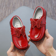 女童单鞋公主鞋，2023春秋时尚皮鞋软底真皮，红色小皮鞋儿童鞋子
