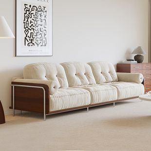 穆瑞家具实木复古沙发小户型客厅三人位直排可拆洗中古风布艺沙发