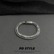 PDSTYLE 冷淡风双层方形龙骨手链男士简单大方高级感钛钢手环饰品