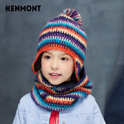 卡蒙6-9岁女孩护耳套头帽双层冬天针织帽子围脖两件套装加绒保暖