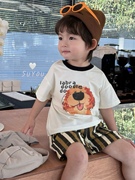 凡妈童装24夏季韩版男童宝宝套装小童卡通小狗T恤短裤两件套