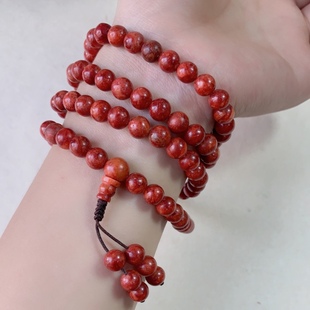 红色本命年草珊瑚108颗佛珠，手串复古男女款，多圈念珠手链项链
