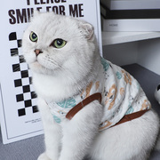 小猫衣服冬天棉服卡通图案圆领两脚衣猫咪保暖棉背心带牵引两脚衣