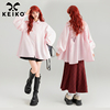 keiko樱花粉色刺绣蝴蝶露背衬衫，2024春夏小众设计宽松娃娃衫上衣