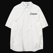 美式欧美铆钉重工白色衬衫男2024高级设计感小众休闲宽松短袖