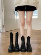 马丁靴女短靴2024秋季女款鞋黑色靴子中筒靴，切尔西烟筒靴