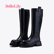 bellalily2024春季牛皮休闲高筒靴，女增高骑士靴，时尚气质长靴