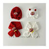 2023新年红色喜庆婴儿帽子围巾套装秋冬季毛绒宝宝护耳帽两件套冬