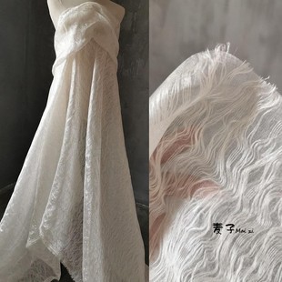 夹层棉线流水肌理软纱布料创意，蕾丝diy礼服，服装设计师面料背景布