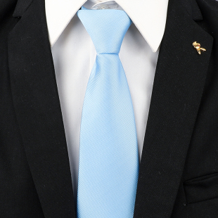 领带男士正装商务蓝色条纹，手打衬衫懒人免打拉链结婚天蓝细纹领带