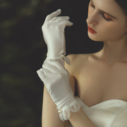 赫本风婚纱手套复古白色短款缎面花边新娘结婚礼服晚宴配饰
