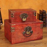 小木盒子复古收纳盒大号，木箱子带锁家用首饰，储物盒收藏盒密码箱