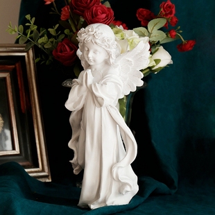 欧式复古做旧白色少女天使装饰品，摆件美式树脂，人物雕像小摆设礼物