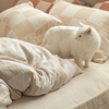 奶油黄格子波点四件套纯棉保暖撞色拼接简约床单被罩纯色床上用品