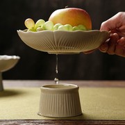 可沥水陶瓷高足高脚盘点心茶点，盘干果日式水果碟中式托盘供佛果盘