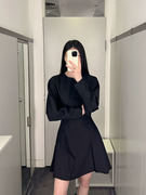 极简cos风标准版型插肩袖羊毛，混纺黑色裙子24春季新通勤(新通勤)女连衣裙