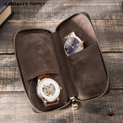 两块 2块真皮手表盒复古疯马皮创意拉链情侣表袋手表小数码收