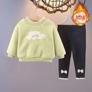 韩系女童秋冬装，加绒加厚两件套女宝宝保暖卫衣1-2-3岁儿童女