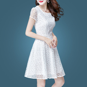 白色蕾丝连衣裙夏装2023气质高档收腰显瘦雪纺，裙子中年妈妈裙