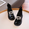 女童靴子2024飞织短靴，秋冬款棉靴儿童，鞋子加绒皮鞋黑色袜子鞋