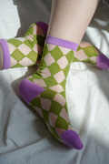 （任意3件）Fuhu菱形袜子玻璃丝简约透气个性菱形格夏季薄款