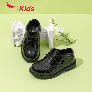 红蜻蜓男童鞋2024春季黑色，皮鞋优雅经典，韩版学院风表演鞋