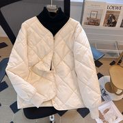 韩版羽绒棉服女短款2023秋冬圆领菱形，小个子减龄轻薄棉袄外套