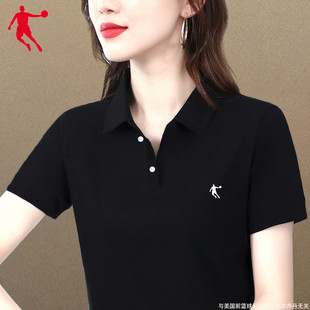 乔丹polo衫女夏季翻领运动上衣服可定制工作服白色宽松短袖t恤女