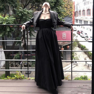 高级感黑色礼服大摆长裙纯欲气质，抹胸收腰吊带连衣裙超仙度假裙子