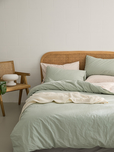 日式风纯色被套水洗，棉床笠床上四件套全棉，纯棉2024宿舍床单