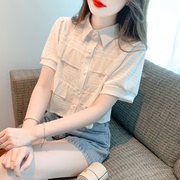 已出货2023夏季荷叶边雪纺衫，衬衫白色短袖打底衫上衣仙女百搭