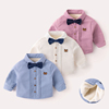 男宝宝加绒纯棉白色衬衫长袖，冬季婴儿翻领，衬衣男童礼服上衣拍照服