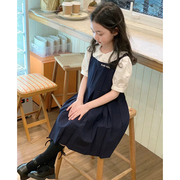 韩国童装女童夏季连衣裙，2024洋气藏青色字母，背心裙儿童裙子夏